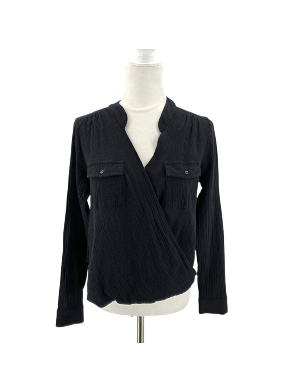 Generation Love New York Womens Small Top Gauze Fabric V-neck Pockets Black